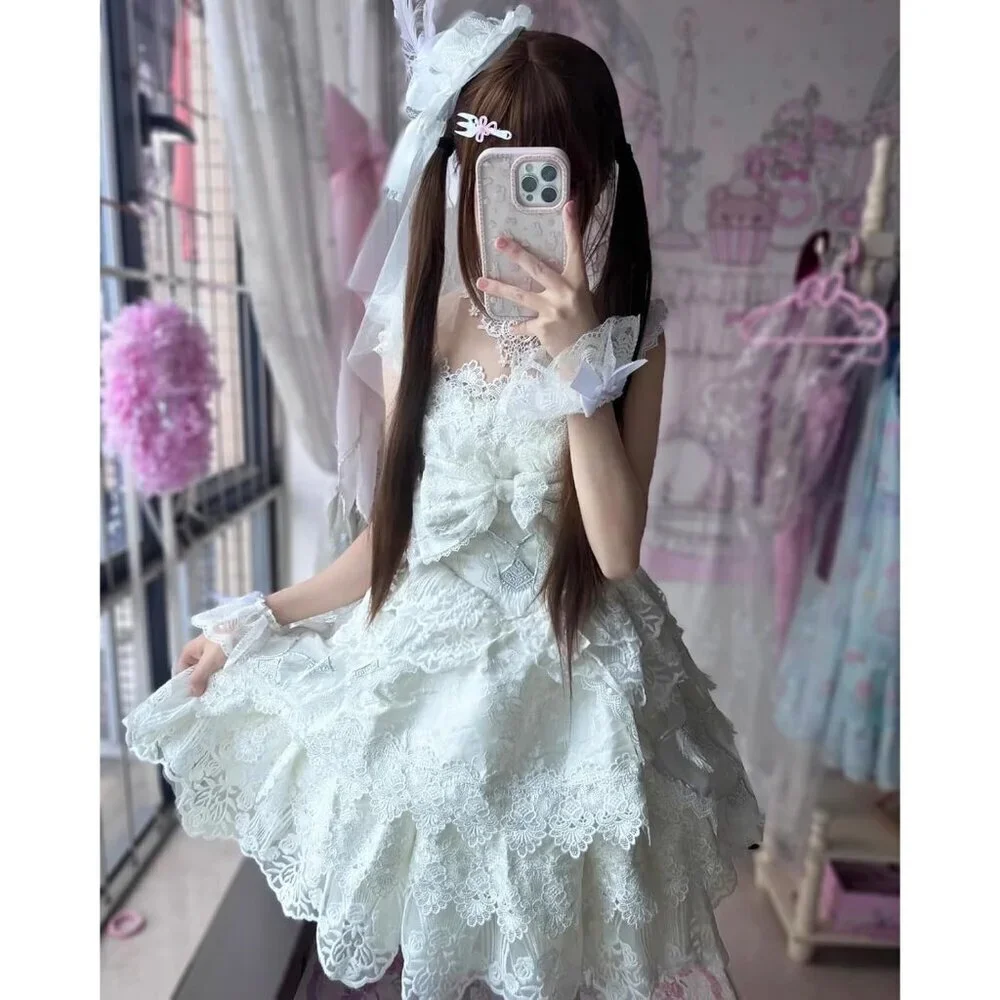 Women's Short Lace Cuffs White Bow Hand Sleeves Gloves Halloween Accessories